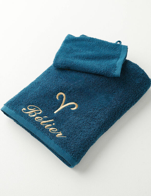 Serviettes de bain brodées Bélier - 420g/m2 (bleu paon) Serviettes de bain brodées Bélier - 420g/m2 (bleu paon)